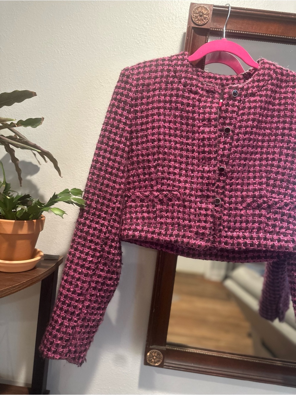 Zara Pink Tweed Cropped Blazer